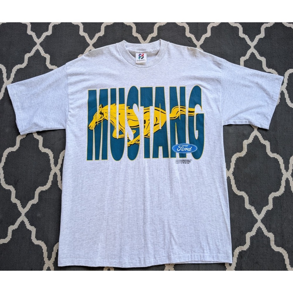 Vintage Ford Mustang Shirt Mens XL Gray 1995 Horse Logo Spellout